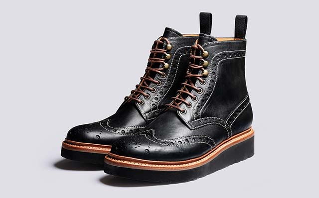 Grenson Fred Mens Brogue Boots in Black Leather GRS114076